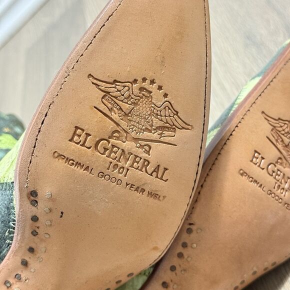 El General Boots Men 7.5 Green Exotic Leather Diamond Patchwork - Picture 11 of 12